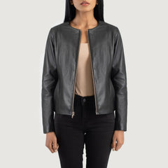 Elixir Collarless Leather Jacket In Black