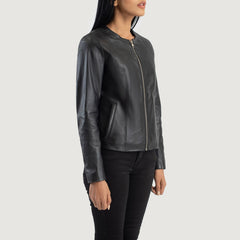 Elixir Collarless Leather Jacket In Black