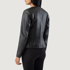 Elixir Collarless Leather Jacket In Black