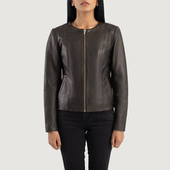 Elixir Collarless Leather Jacket In Brown