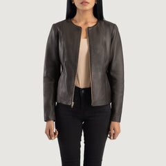 Elixir Collarless Leather Jacket In Brown