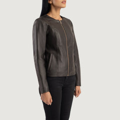 Elixir Collarless Leather Jacket In Brown