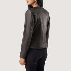 Elixir Collarless Leather Jacket In Brown