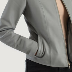 Elixir Collarless Leather Jacket In Grey