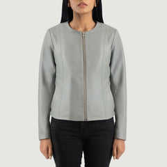 Elixir Collarless Leather Jacket In Grey