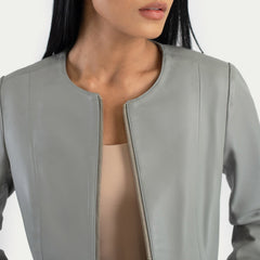 Elixir Collarless Leather Jacket In Grey