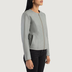 Elixir Collarless Leather Jacket In Grey
