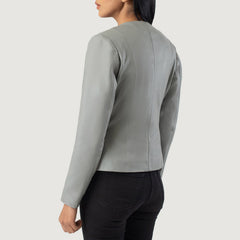 Elixir Collarless Leather Jacket In Grey