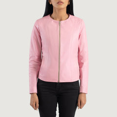 Elixir Collarless Leather Jacket In Pink