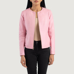 Elixir Collarless Leather Jacket In Pink