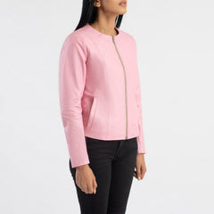 Elixir Collarless Leather Jacket In Pink