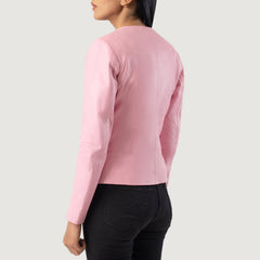 Elixir Collarless Leather Jacket In Pink