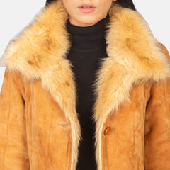 Erica Shearling Leather Coat In Beige