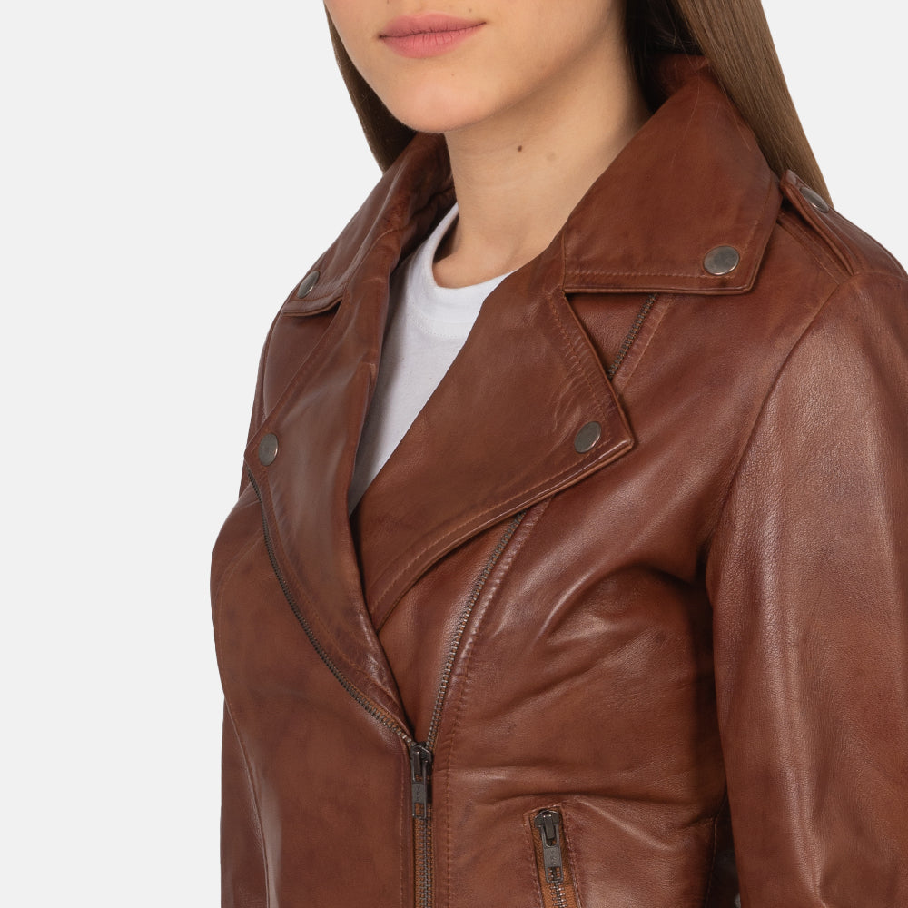 UrbanEdge Women Brown Leather Moto Jacket
