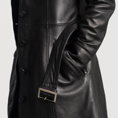 Moonlight Leather Trench Coat In Black