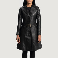 Moonlight Leather Trench Coat In Black
