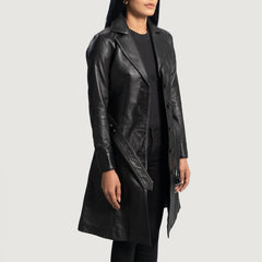 Moonlight Leather Trench Coat In Black