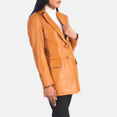 Marilyn Leather Blazer In Tan Brown