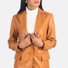 Marilyn Leather Blazer In Tan Brown