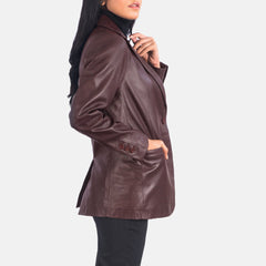 Norma Leather Blazer In Maroon