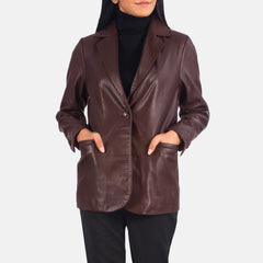 Norma Leather Blazer In Maroon