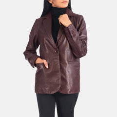 Norma Leather Blazer In Maroon