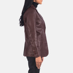 Norma Leather Blazer In Maroon
