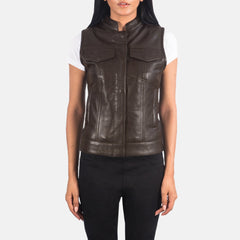 Rayne Moto Leather Vest In Brown