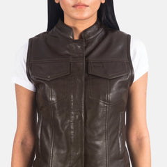 Rayne Moto Leather Vest In Brown