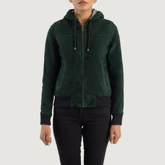 Rebella Hooded Suede Bomber Jacket In Green