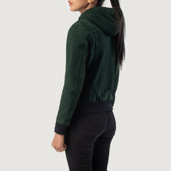 Rebella Hooded Suede Bomber Jacket In Green