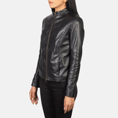 Rumella Leather Biker Jacket In Black
