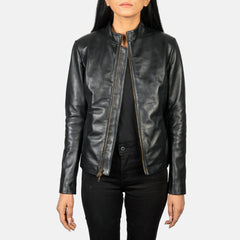 Rumella Leather Biker Jacket In Black