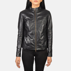 Rumella Leather Biker Jacket In Black