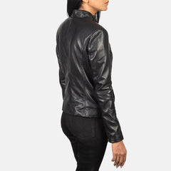 Rumella Leather Biker Jacket In Black