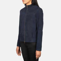 Rumella Suede Biker Jacket In Blue