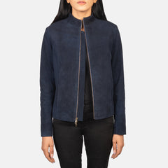Rumella Suede Biker Jacket In Blue