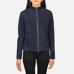 Rumella Suede Biker Jacket In Blue