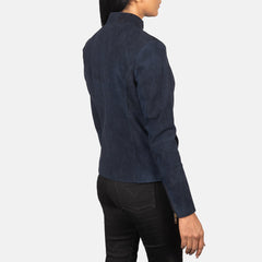 Rumella Suede Biker Jacket In Blue