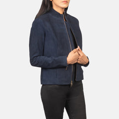 Rumella Suede Biker Jacket In Blue