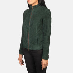 Rumella Suede Biker Jacket In Green