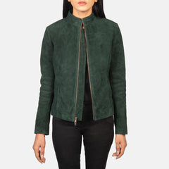 Rumella Suede Biker Jacket In Green