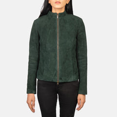Rumella Suede Biker Jacket In Green