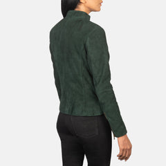 Rumella Suede Biker Jacket In Green