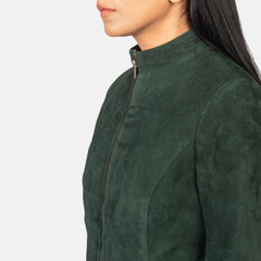 Rumella Suede Biker Jacket In Green