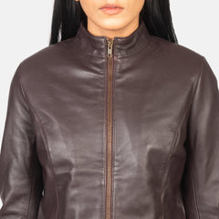 Rumella Leather Biker Jacket In Maroon