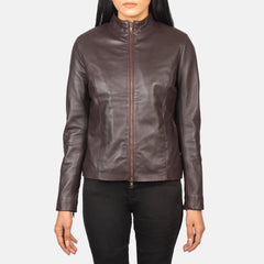 Rumella Leather Biker Jacket In Maroon