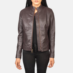 Rumella Leather Biker Jacket In Maroon
