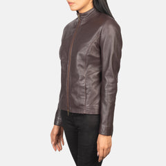 Rumella Leather Biker Jacket In Maroon