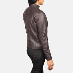 Rumella Leather Biker Jacket In Maroon